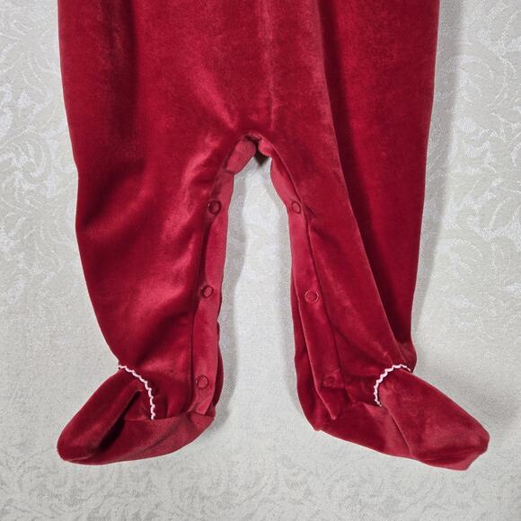 VTG Simply Basic Velvet 1 pc Romper 3-6 Mo Red w/Headband Babys First Christmas - Picture 5 of 14